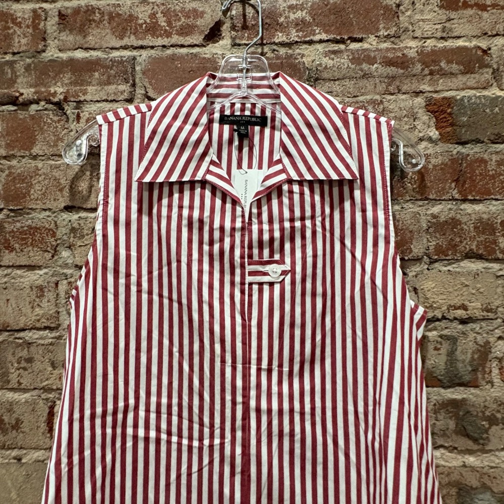 NWT Banana Republic Striped Red Sleeveless Shirt Dress Medium - Picture 3 of 8